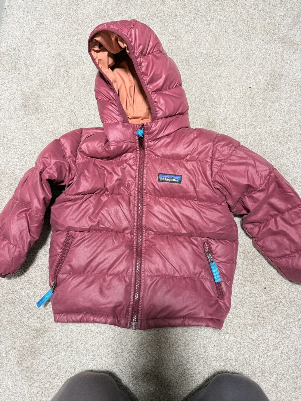 Patagonia Kids Hooded Puffer Jacket - Rose Mauve with Peach Lining